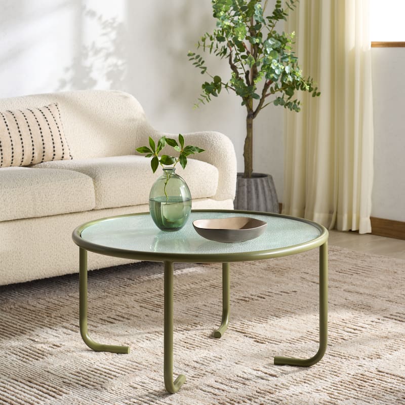 SAFAVIEH COUTURE Zuzana Glass Top Coffee Table - 31"W x 31"D x 31"H - Olive Green/Clear
