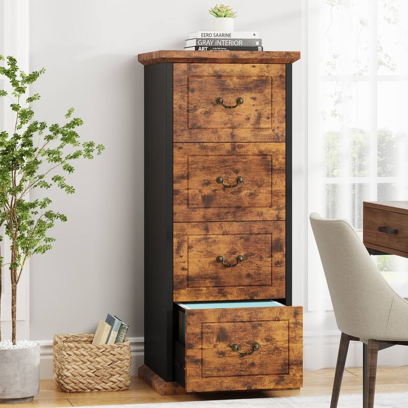 4-Drawer File Cabinet Filing Cabinet for A4 /Letter Size, Vertical File Cabinet Home Office Wood Filing Cabinet - Black Brown