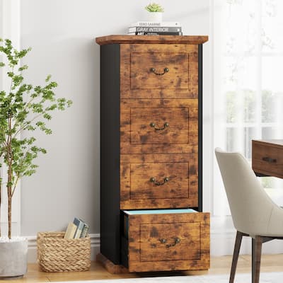 4-Drawer File Cabinet for Home Office, Wood Vertical Filing Cabinet for A4/Letter Size