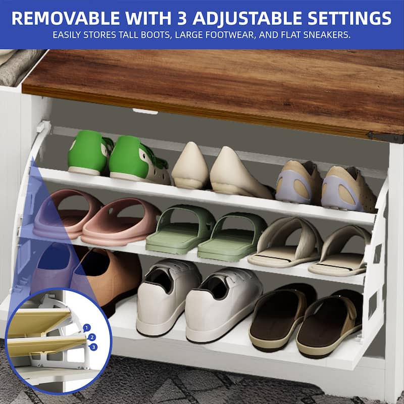 Moasis 55" Width Shoe Storage Bench,Shoe Cabinet with 3 Flip Drawer & Flip-Top Storage