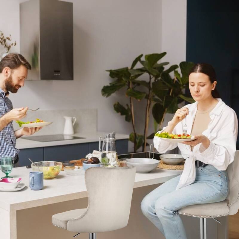 Velvet Swivel Bar Stools,Modern Bar Stools with High Back and Metal Footrest,Adjustable Swivel Barstools (Set of 2)
