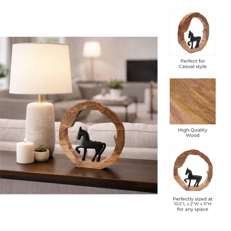 Decorative Figurine on Round Wooden Stand Sculpture