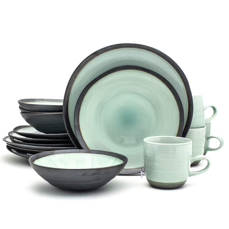 Euro Ceramica Diana Green 16 Piece Porcelain Dinnerware Set (Service for 4) - 16 Piece - Service for 4
