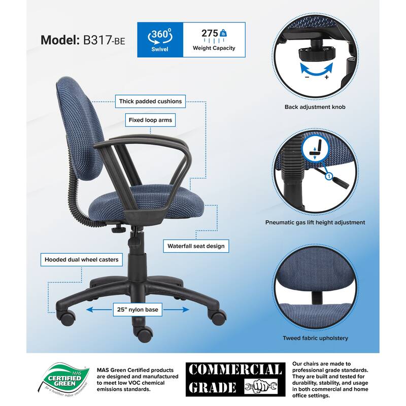 Boss Blue Mid-back Ergonomic Task Chair - Blue