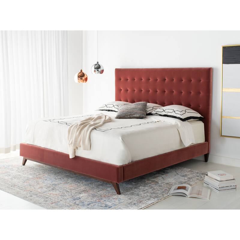 SAFAVIEH Couture Tsarina Velvet Tufted Queen Bed - Dark Rose Pink - Queen