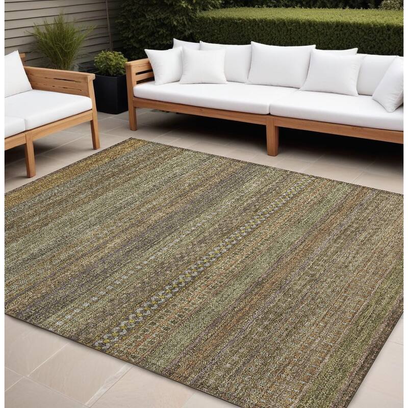 Pafi Stripe Weather Resistant Blended Style Outdoor Rug - 8' X 10' - Brown