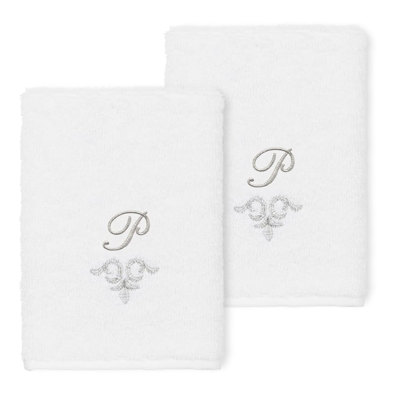 Authentic Hotel and Spa 100% Turkish Cotton Monica 2PC Embellished Washcloth Set - P - White