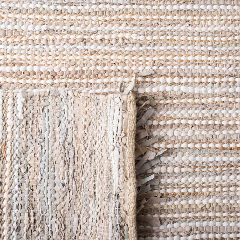 SAFAVIEH Handmade Vintage Boho Leather Zhanna Modern Stripe Leather Rug with Fringe