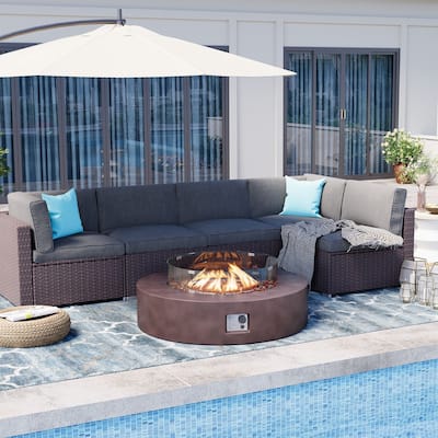 SUNBURY 42''Round Propane Fire Pit w Wind Guard and Fire Glass