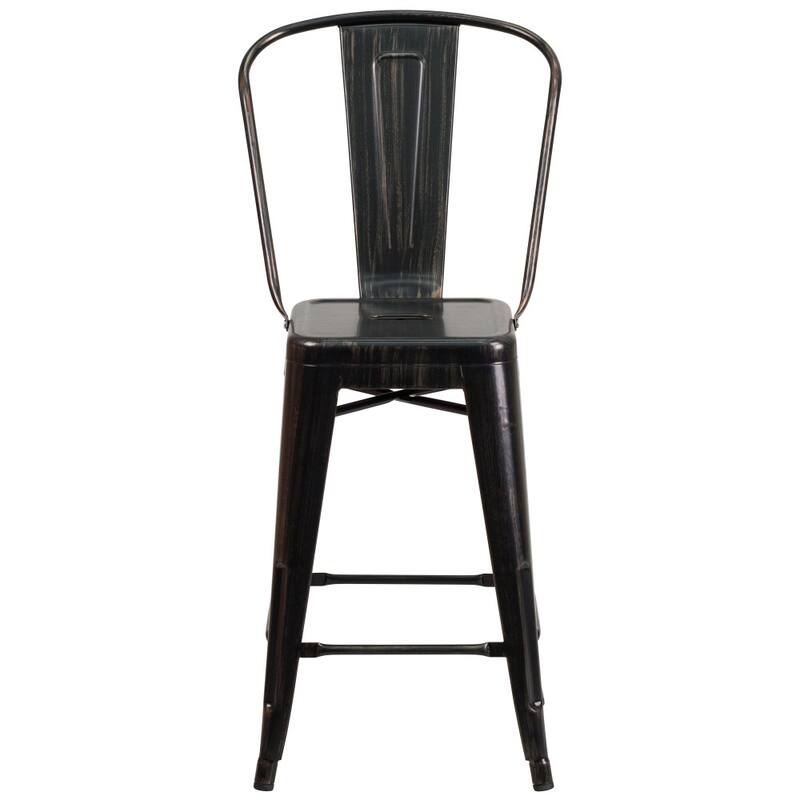 24'' High Metal Indoor-Outdoor Counter Height Stool with Back