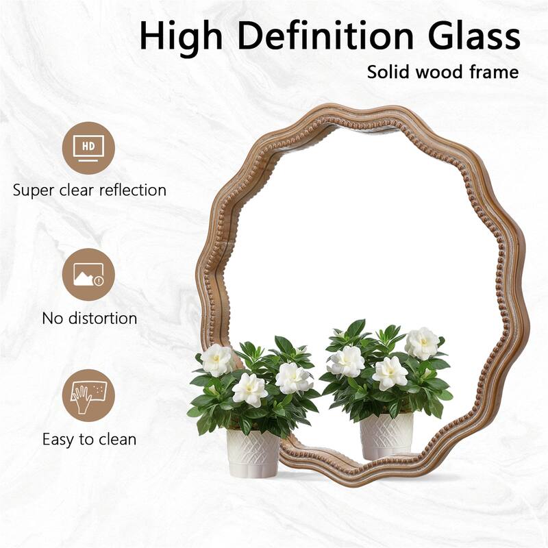 23.62 Inch Round Wavy Wood Wall Mirror