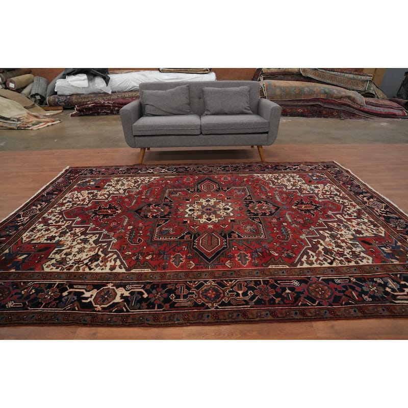 Hand Knotted Oriental 100% Wool Carpet Traditional Medallion Red Heriz Area Rug - 9' 9'' X 7' 1''