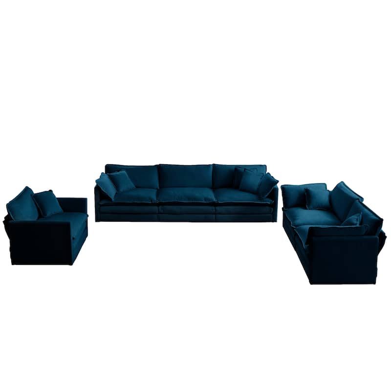 6-Seat Chenille Sectional Sofa Set (3-Seater + 2-Seater + Chair) with Extra Deep Seats & Solid Wood Frame