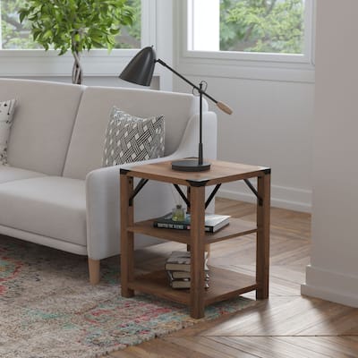 3-Tier Side Table with Metal Side Braces and Corner Caps
