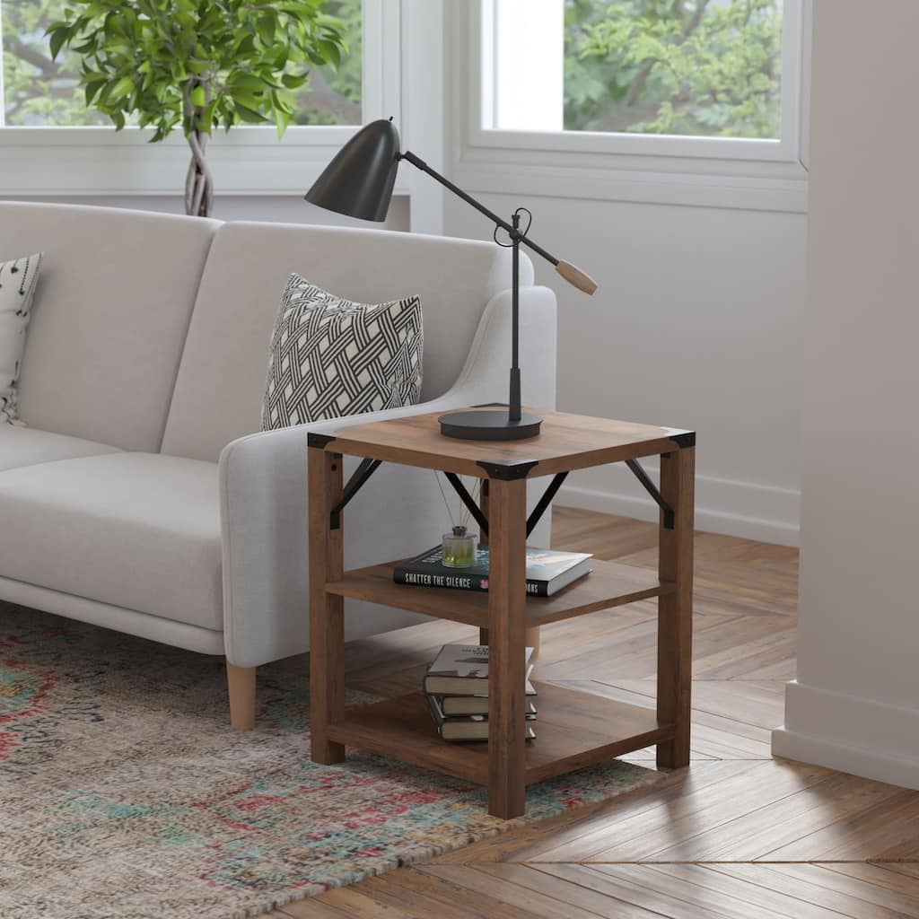 3-Tier Side Table with Metal Side Braces and Corner Caps