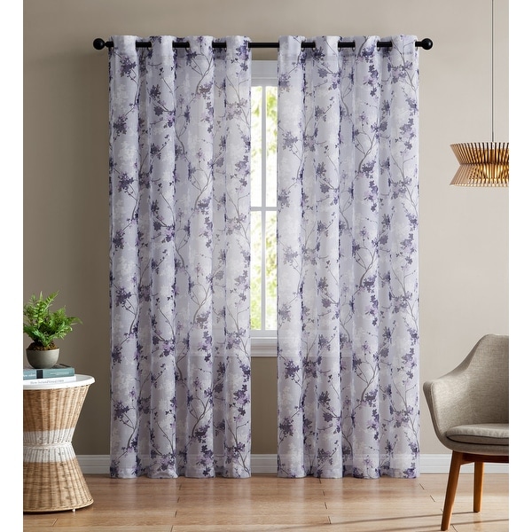Shop Jasmine Floral Printed Sheer Grommet Panel Purple