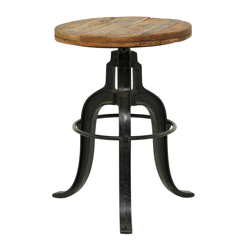 Black Metal Vintage Industrial Inspired Stool with Brown Adjustable Wood Seat