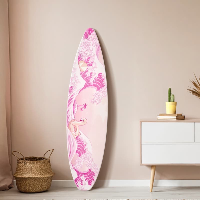 American Art Decor Surfboard Plaque Wall Sign - 60" x 15" - Cute Wave