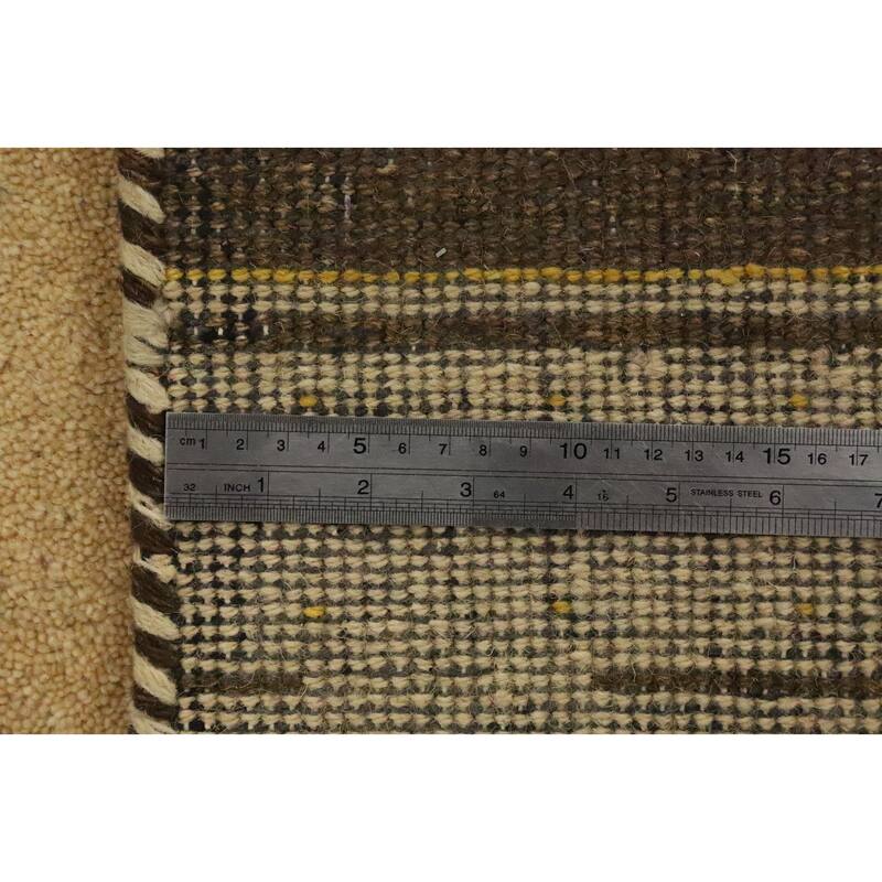 Hand Knotted Oriental 100% Wool Carpet Modern Geometric Beige & Ivories Gabbeh Area Rug - 9' 11'' X 8' 3''