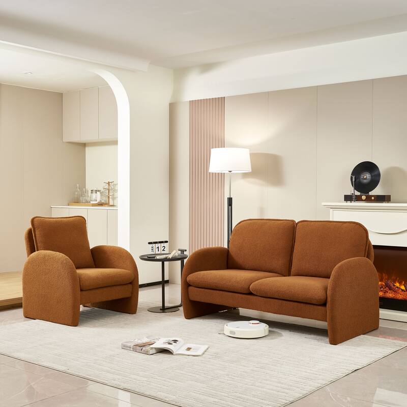 Sherpa Upholstered Accent Armchair Fabric Leisure Chair with High Back & Armrest Comfy Single Sofa Vanity Chair