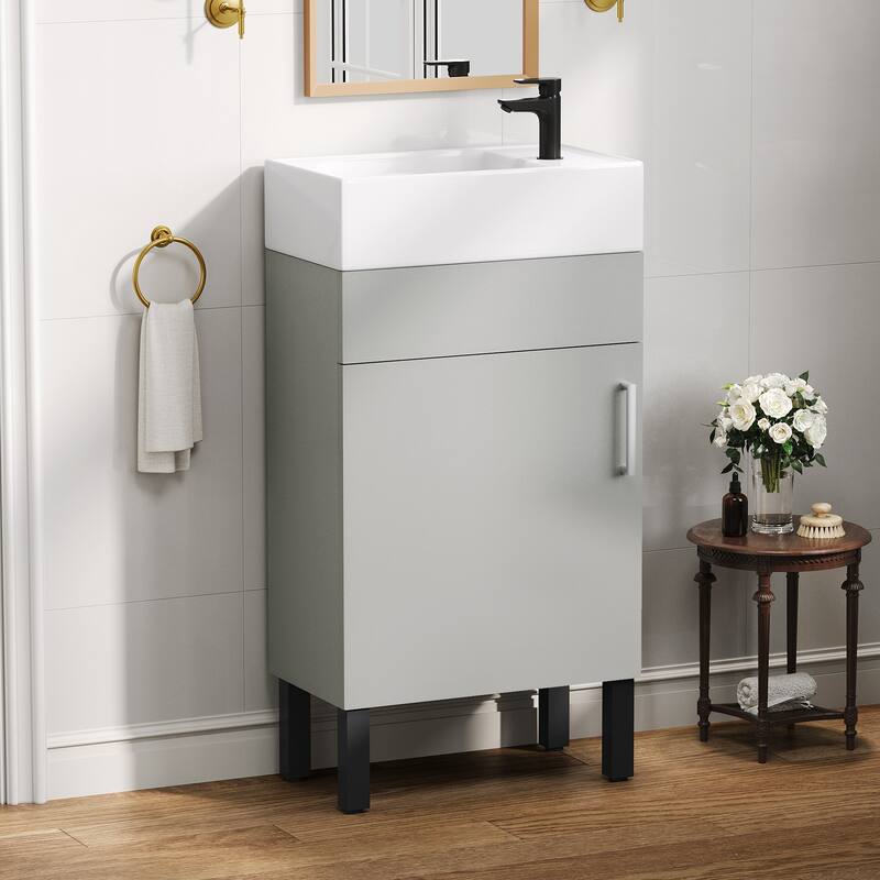 Moasis 16''/24''/36" Freestanding Single Bathroom Vanity with Ceramic Basin - 16" - Grey