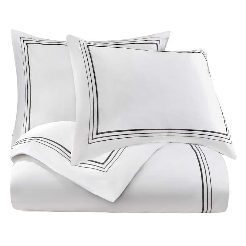 HiEnd Accents 100% Cotton Hotel Luxury Embroidered Border Duvet Cover Set, 3PC