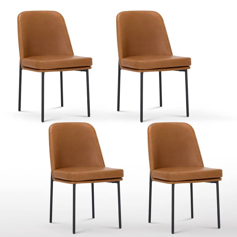 Set of 2 Modern Dining Chairs with Curved Back & Metal Legs, Fabric or Leather Upholstered