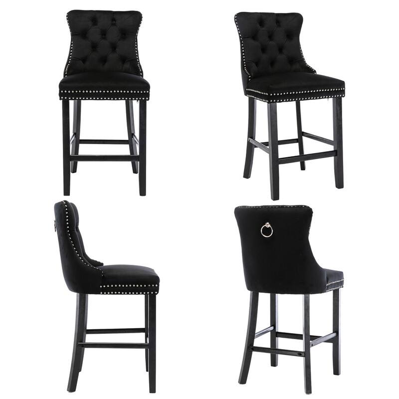 Contemporary Velvet Upholstered Counter Bar Stools Set of 4