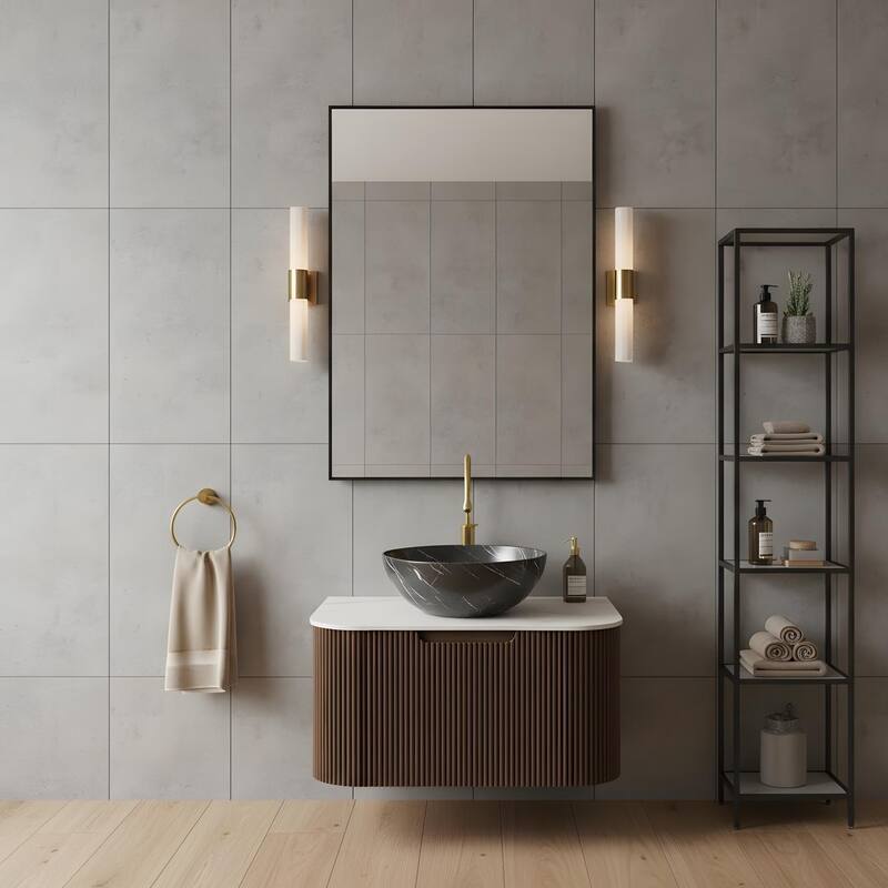 Wall Mounted Bathroom Vanity with Black Bowl Ceramic Basin