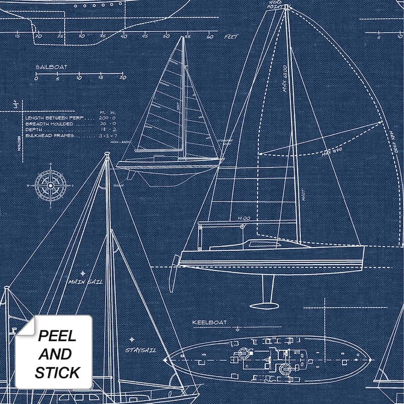NextWall Yacht Club Peel and Stick Removable Wallpaper - 20.5 in. W x 18 ft. L - Blue