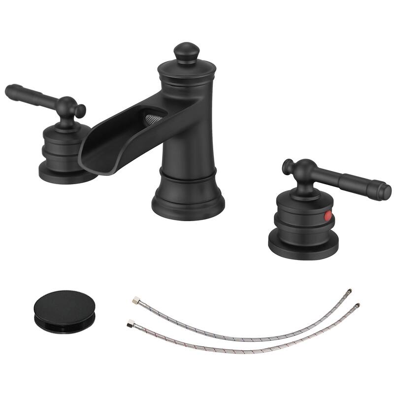 Topcraft Two Handle Waterfall Bathroom Faucet with Pop-Up Drainer - Matte Black