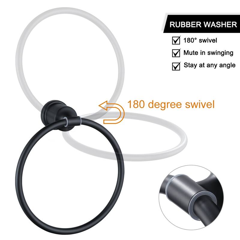 WOWOW Bathroom Towel Ring Bathroom Accessories Black Hand Towel Ring Hand Towel Holder for Bathroom, Stainless Steel