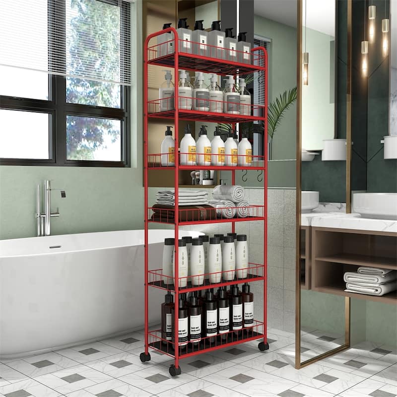 6-Tier Rolling Metal Wire Storage Rack with Baskets