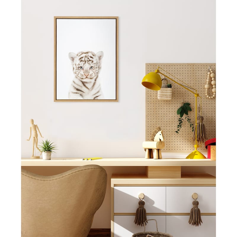Kate and Laurel Sylvie Animal Studio Baby White Tiger Framed Canvas by Amy Peterson Art Studio