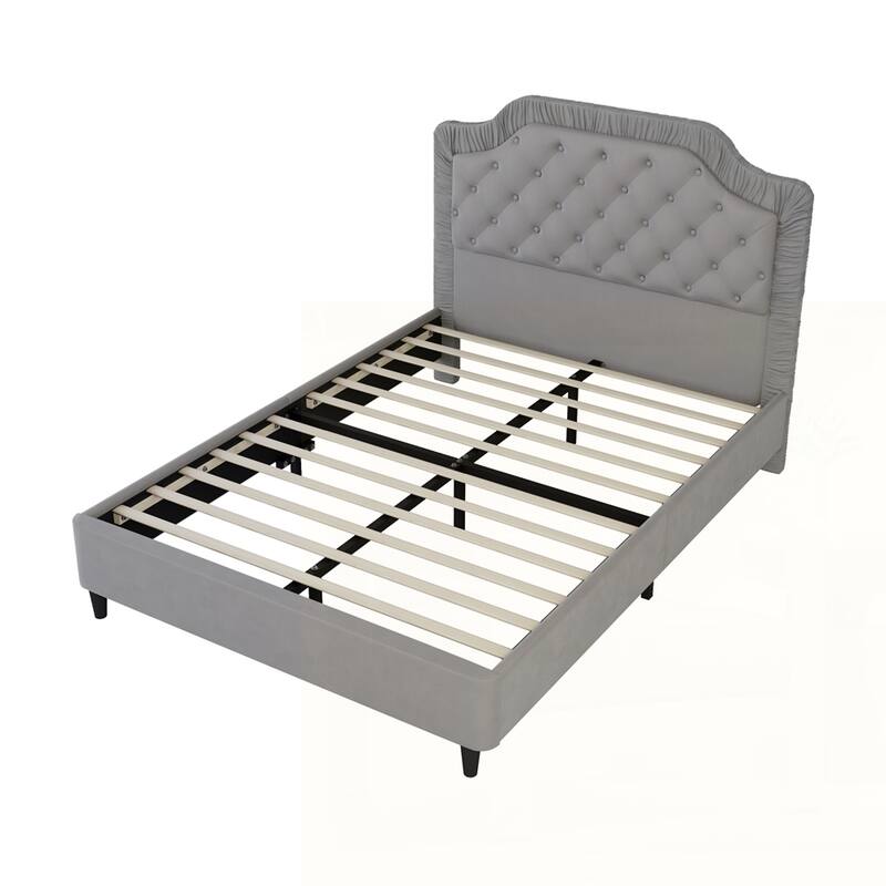 Upholstered Bed with Ruched and Button Tufted Headboard