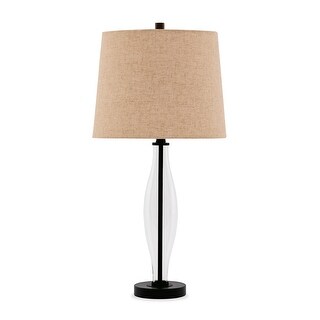 29 Inch Table Lamp Set of 2, Clear Glass Base, Cream Drum Shade, Black ...