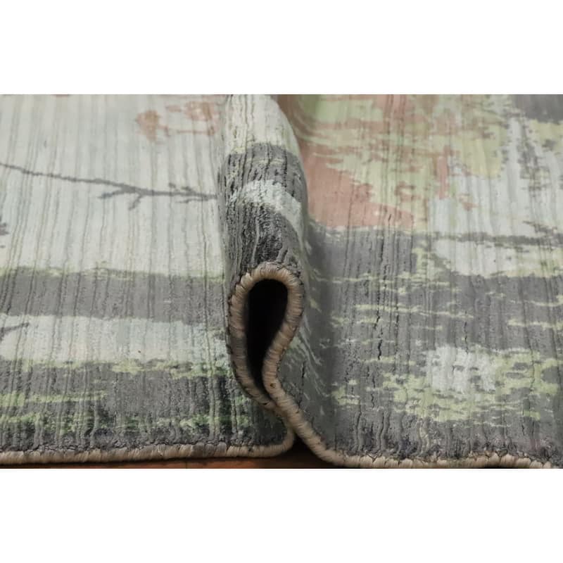 Hand Knotted Oriental Viscose Silk Carpet Modern Pictorial Multi-Colored Abstract Area Rug - 6' 8'' X 4' 6''