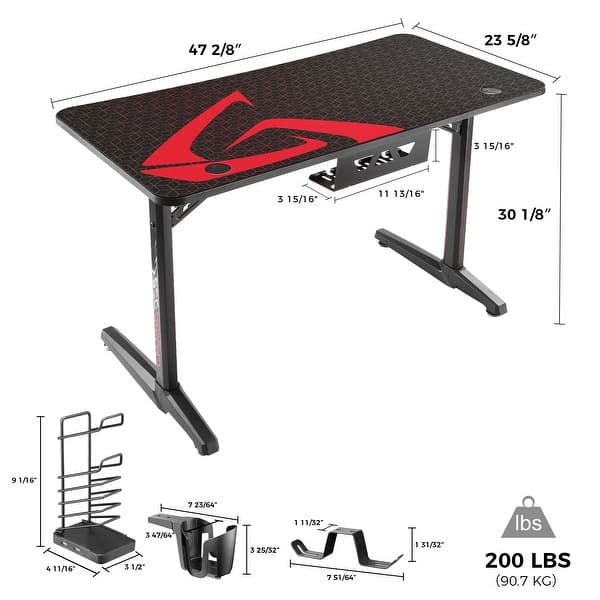 Black Gaming Desk Computer Desk with Free Full Mouse Pad & USB Charger ...