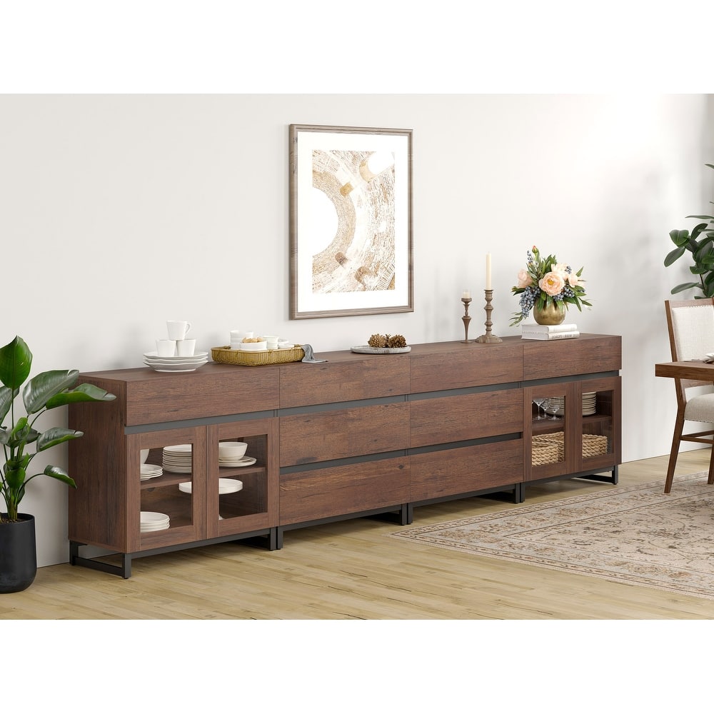 4 in 1 Modern Sideboard with Adjustable Shelves and 8 Drawers, Coffee Bar Cabinet for Living Room, Kitchen
