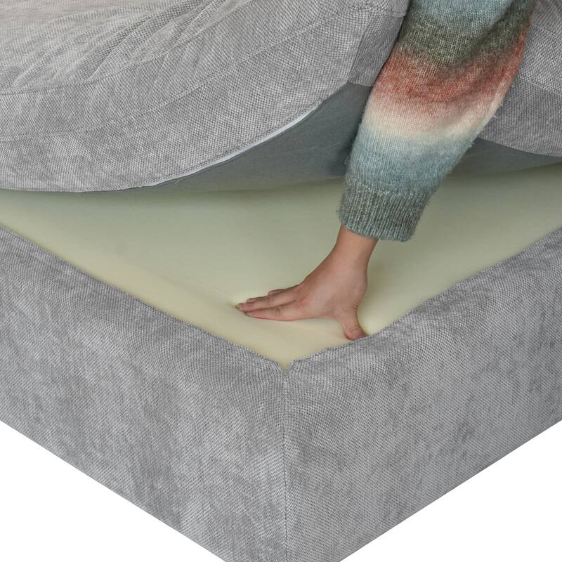 Modular Sectional Sofa Cloud Couch with Ottoman, 119'' L Shaped Linen Blend Fabric Minimalist Sectional Sofa for Living Room