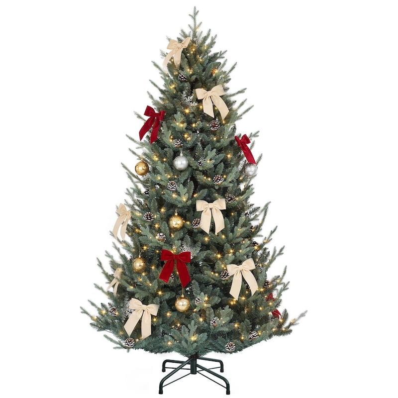 Prelit Hillside Spruce Christmas Tree with Adjustable Lighting and Pinecones - 7.5 Foot