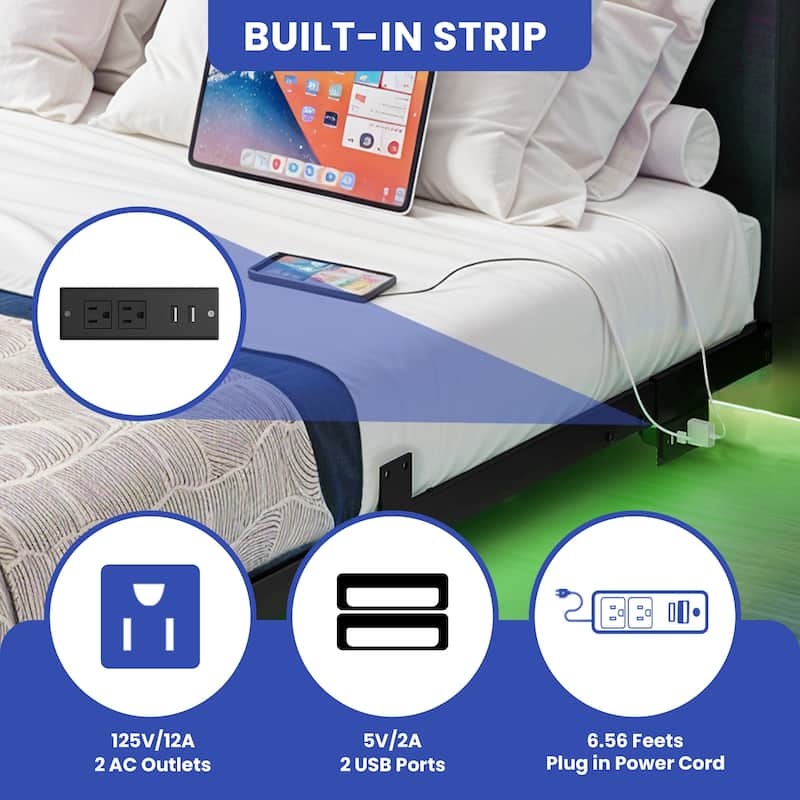 Floating Bed Frame with LED Lights