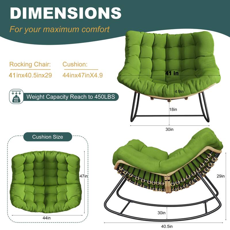 Oversized Outdoor Rocking Papasan Chair with Cushion