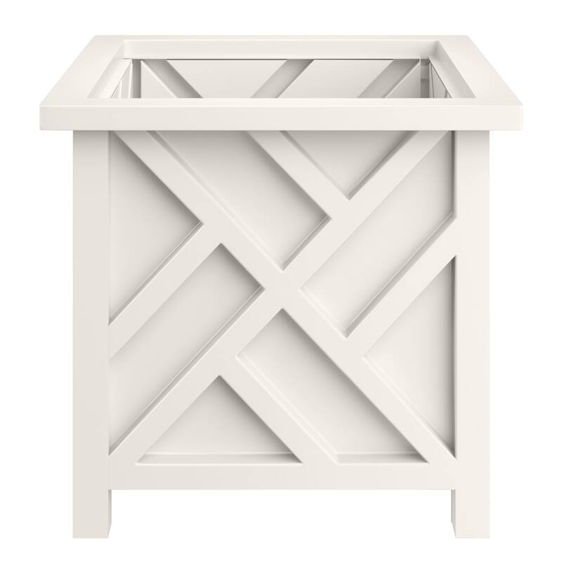 Lattice Design Planter Box - 15.5-Inch-Square Decorative Outdoor Flower or Plant Pot by Pure Garden (White)