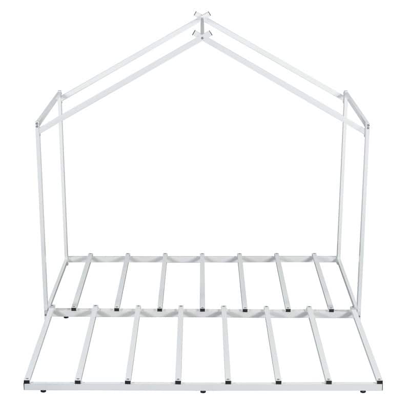 Twin Size Metal House Platform Bed with Trundle