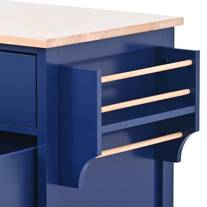 Kitchen Island Cart with Rubber Wood Top and Locking Wheels