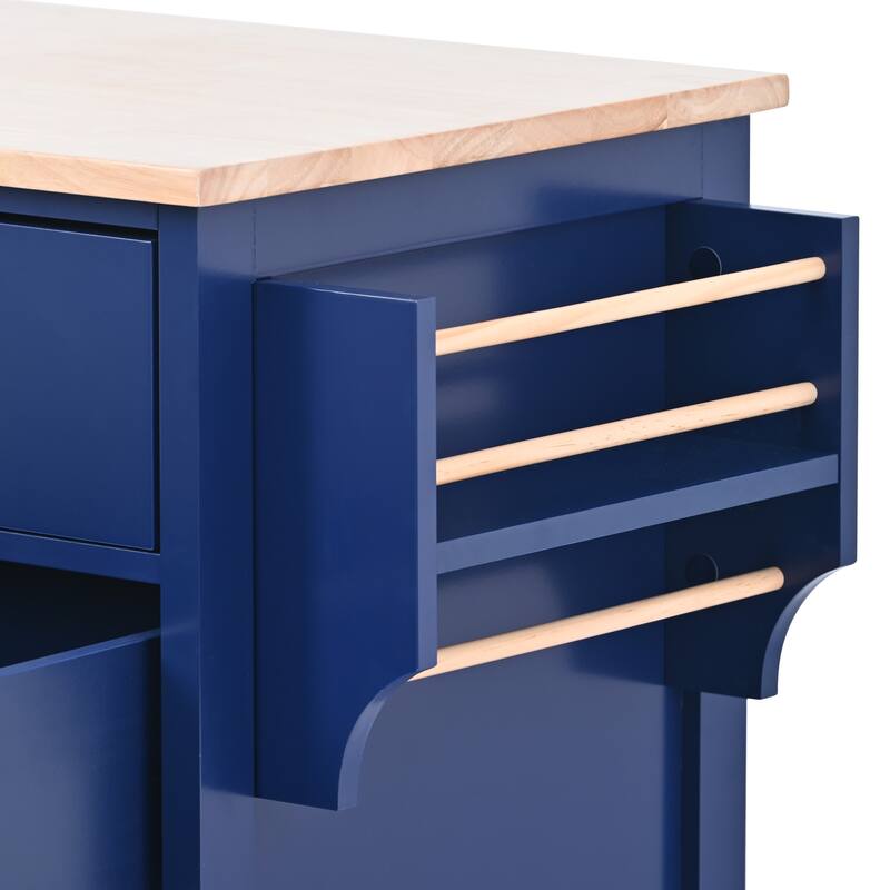 Kitchen Island on Wheels w/ 8 Handle-Free Drawers & Flatware Organizer