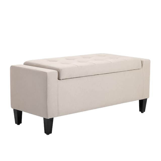 HOMCOM Linen Ottoman Bench Tufted Storage Chest with Flipping Top, 36.25"W x 15.75"D x 15.75"H
