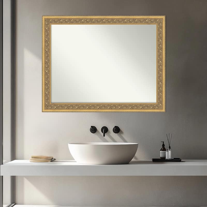 Carter Dark Gold Non-Beveled Wood Framed Bathroom Vanity Wall Mirror - Carter Dark Gold