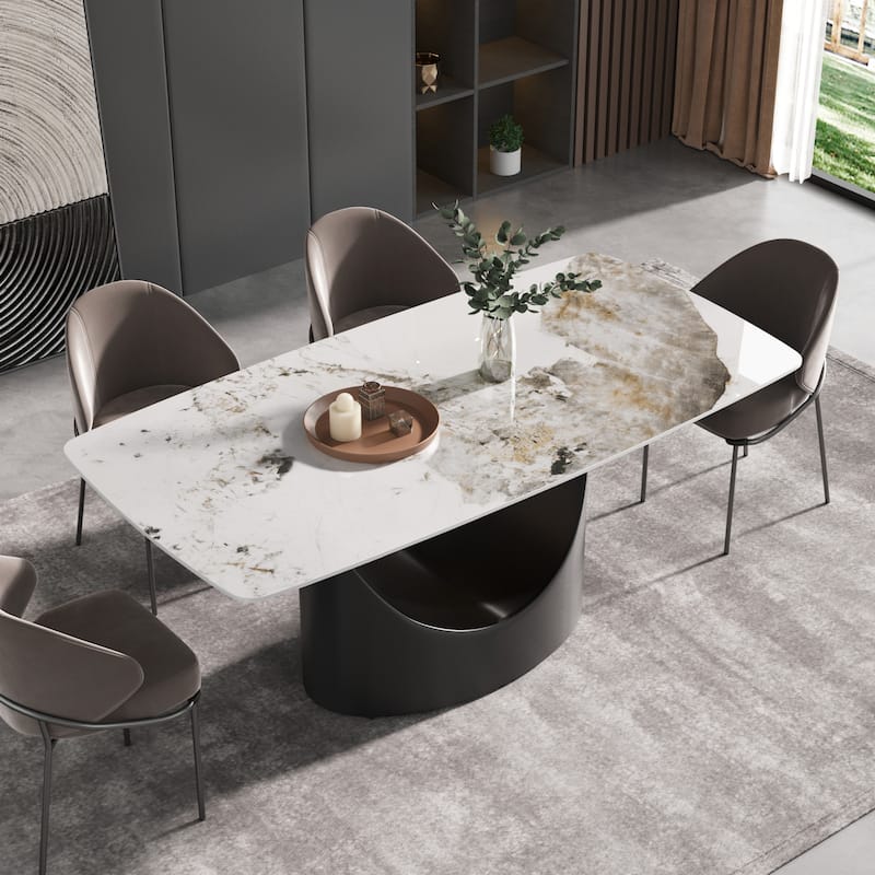 71'' Modern Artificial Marble Dining Table with Carbon Steel Base - pedestal